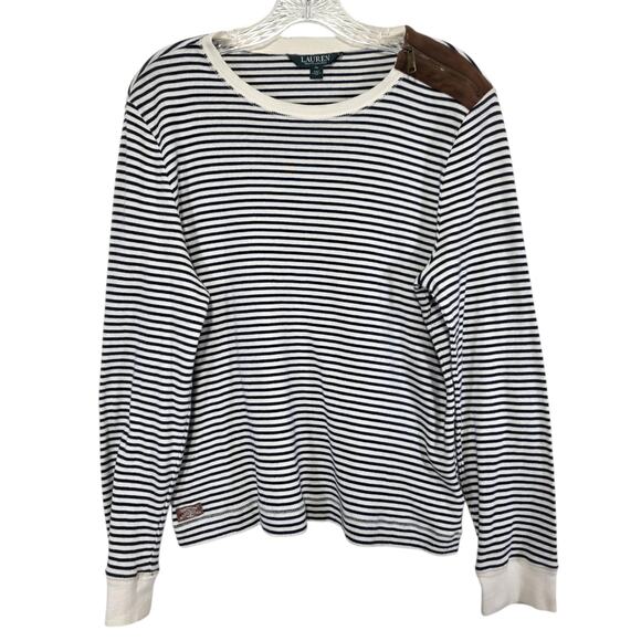 Lauren Ralph Lauren Tops - Lauren Ralph Lauren Womens Striped Suede Elbow Patches XL